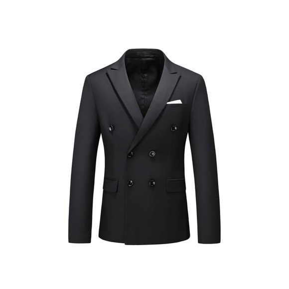 Mens Double Breasted Blazer Slim Fit Plain sport Suit Jacket, Black - Picture 1 of 4